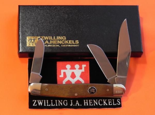 J A Henckels Stockman Knife w/ Great GunStock Walnut Handles - NOS in Orig Box +leather pouch & COA J A Henckels Stockman Knife w/ Great GunStock Walnut Handles - NOS in Orig Box +leather pouch & COA