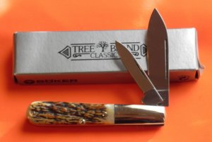 Vintage Boker (Tree Brand) 2 Blade Barlow w/ Great Stag Handles NOS with Orig Box