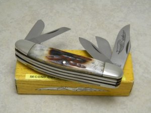 Parker Cut. Co. Japan M-105 Second Cut Stag Eagle Brand 5 Blade Sowbelly Knife in Box