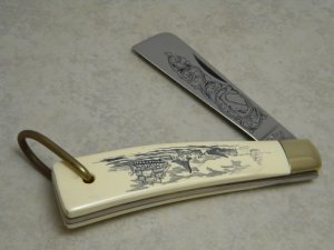 Kabar KA-BAR WLR89 Scrimshawed Imitation Ivory Whaler Knife c.1989