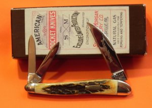 Schatt & Morgan Whittler (Mdl # 46) Pocket Knife w/ Great Stag Handles & Blade Etch -1 of 100 -NOS