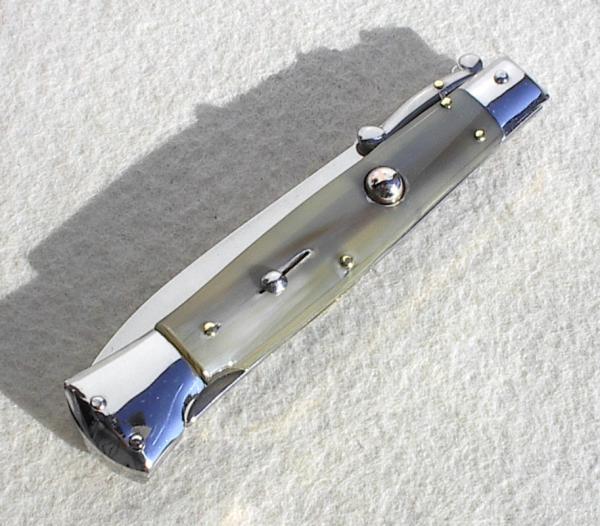 NEW OLD STOCK ITALIAN STILETTO 9" GENUINE  BRAZILIAN  HORN SWING GUARD KNIFE