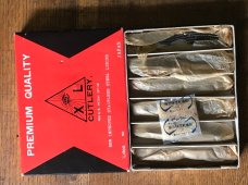 vintage full box of 6 EYE X L made in JAPAN bone handle easy open knives like new but old vintage full box of 6 EYE X L made in JAPAN bone handle easy open knives like new but old