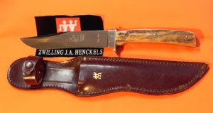 Vintage J A Henckels Mdl# 602 5 1/2 Skinning /Hunting /Camping knife w Orig Sheath & STAG Handles!