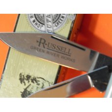 Russell (Green River Works) Barlow Pocket Knife w/ Worn Stag Handles & Blade Etch -Solingen Germany Russell (Green River Works) Barlow Pocket Knife w/ Worn Stag Handles & Blade Etch -Solingen Germany