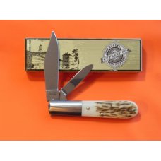 Russell (Green River Works) Barlow Pocket Knife w/ Worn Stag Handles & Blade Etch -Solingen Germany Russell (Green River Works) Barlow Pocket Knife w/ Worn Stag Handles & Blade Etch -Solingen Germany