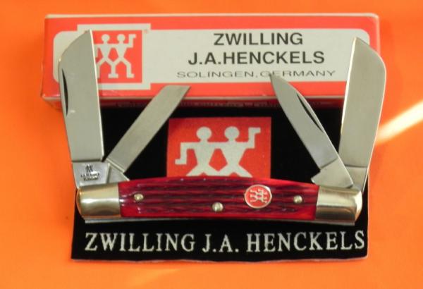 Vintage, NOS, J A Henckels 4 Blade Congress Knife w Nice Red PickBone Handles +Red Shield & Orig Box Vintage, NOS, J A Henckels 4 Blade Congress Knife w Nice Red PickBone Handles +Red Shield & Orig Box