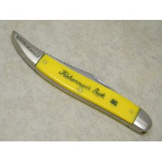 Camillus New York USA Yellow #5 "Fisherman's Luck" Linerlock Toothpick Fish Knife and Leather Pouch Camillus New York USA Yellow #5 "Fisherman's Luck" Linerlock Toothpick Fish Knife and Leather Pouch