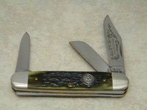Case Tested XX USA SS 2 Dot (1987) NKCA Club Knife G6345 1/2 SS Green Bone Stockman