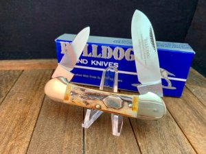 Bulldog 2 Blade, Possibly Sambar Stag Canoe. With Standing Bulldog and 1998 stamped on the tang.