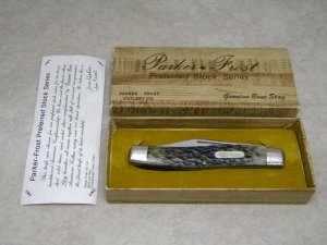 Parker-Frost USA 1978-2 (Schrade USA) Preferred Stock Series Green Bone Stockman Knife in Box