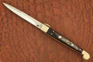 A.G.A. CAMPOLIN ITALY HORN HANDLED SWITCH BLADE BUTTON KNIFE RING LOCK NICE (5877)