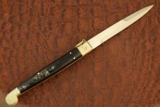 A.G.A. CAMPOLIN ITALY HORN HANDLED SWITCH BLADE BUTTON KNIFE RING LOCK NICE (5877)