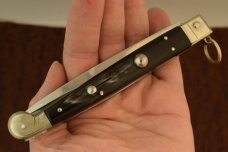 A.G.A. CAMPOLIN ITALY HORN HANDLED SWITCH BLADE BUTTON KNIFE RING LOCK NICE (5877)