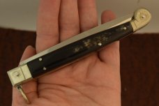 A.G.A. CAMPOLIN ITALY HORN HANDLED SWITCH BLADE BUTTON KNIFE RING LOCK NICE (5877)