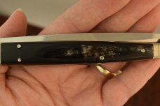 A.G.A. CAMPOLIN ITALY HORN HANDLED SWITCH BLADE BUTTON KNIFE RING LOCK NICE (5877)