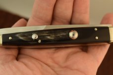 A.G.A. CAMPOLIN ITALY HORN HANDLED SWITCH BLADE BUTTON KNIFE RING LOCK NICE (5877)