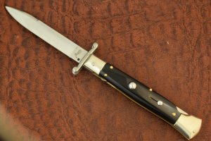 AKC ITALY HORN HANDLED SWITCH BLADE BUTTON KNIFE LOCK BACK STILLETTO NICE (5877)