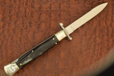 AKC ITALY HORN HANDLED SWITCH BLADE BUTTON KNIFE LOCK BACK STILLETTO NICE (5877)