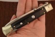 AKC ITALY HORN HANDLED SWITCH BLADE BUTTON KNIFE LOCK BACK STILLETTO NICE (5877)