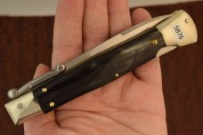 AKC ITALY HORN HANDLED SWITCH BLADE BUTTON KNIFE LOCK BACK STILLETTO NICE (5877)