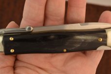 AKC ITALY HORN HANDLED SWITCH BLADE BUTTON KNIFE LOCK BACK STILLETTO NICE (5877)