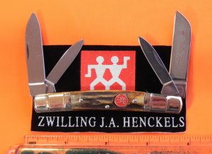Vintage, NOS, J A Henckels 4 Blade Congress Knife w/ Nice Stag Handles w/ Step Down Bolsters -NOS