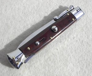 NEW OLD STOCK ITALIAN STILETTO 8" GENUINE SNAKEWOOD SWING GUARD KNIFE 