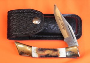 Early Parker IMAI (K-267) Pocket Knife with Nice 2nd Cut Stag Handles. Comes New with Sheath