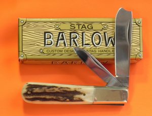 Taylor Cutlery (Custom Design) 2 Blade Barlow  Pocket Knife w/ Great Stag Handles. NOS in Orig Box