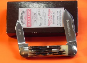 Schatt & Morgan Baby SunFish Pocket Knife w/ Presentation Stag Handles & Blade Etch -1 of 30 -NOS