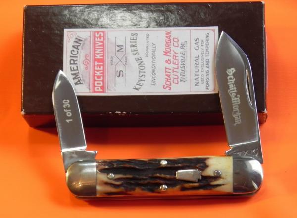 Schatt & Morgan Baby SunFish Pocket Knife w/ Presentation Stag Handles & Blade Etch -1 of 30 -NOS Schatt & Morgan Baby SunFish Pocket Knife w/ Presentation Stag Handles & Blade Etch -1 of 30 -NOS
