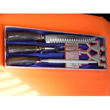 J A Henckels Carving Set (Holl-O-Edge), Knife, Serving Fork & Sharpener +Stag Handles -NOS +Orig Box J A Henckels Carving Set (Holl-O-Edge), Knife, Serving Fork & Sharpener +Stag Handles -NOS +Orig Box