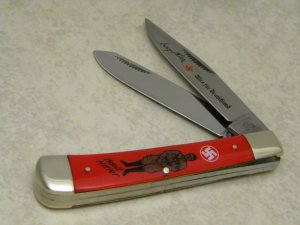Fight'n Rooster Frank Buster & Son Celebrated Cutlery Germany Red "Nazi Adolf Hittler" Trapper Knife