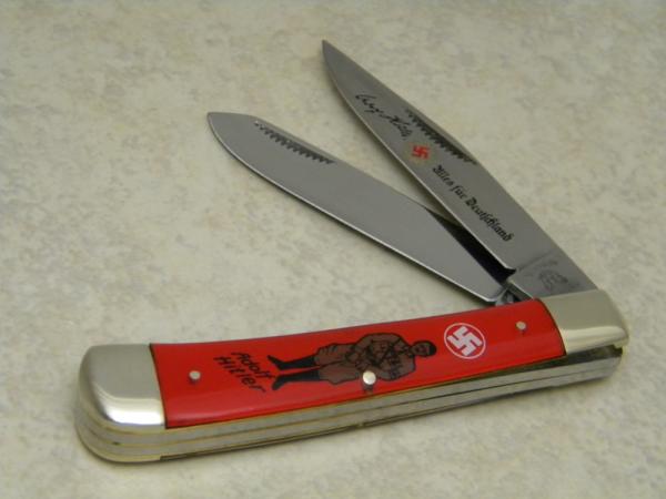 Fight'n Rooster Frank Buster & Son Celebrated Cutlery Germany Red "Nazi Adolf Hittler" Trapper Knife