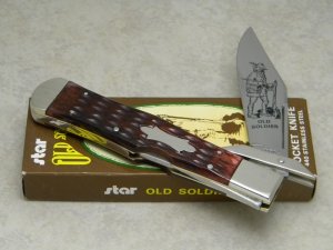 Star Hand Crafted Japan No. 3340 Bone "Old Soldier" Swing Guard Lockback Coke Bottle Knife in Box