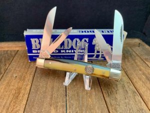 Bulldog 4 Blade Congress in Striking Coon Stripe Celluloid, 1995 Stamp w/ Fighting Bulldogs