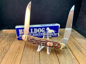Bulldog Muskrat in Brown Jigged Bone, Stamped 1996 With the Standing Bulldog 
