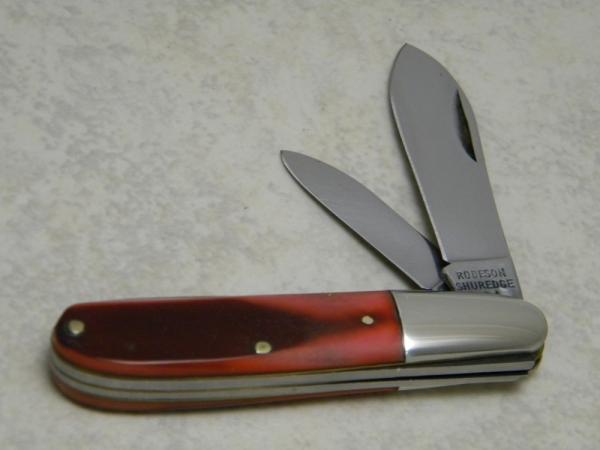 Robeson ShurEdge USA 521168 Saw Cut Strawberry Delrin 2 Blade Barlow Knife c.1960's
