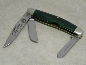 Case XX USA 1 Dot (1979) Smooth Green Bone SG63047 "Rutherford County Bicentennial" Stockman Knife