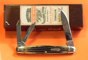 Schatt & Morgan Whittler Pocket Knife w/ Great Winterbottom Bone Handles & Blade Etch NOS +Orig Box