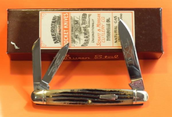 Schatt & Morgan Whittler Pocket Knife w/ Great Winterbottom Bone Handles & Blade Etch NOS +Orig Box Schatt & Morgan Whittler Pocket Knife w/ Great Winterbottom Bone Handles & Blade Etch NOS +Orig Box