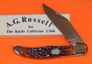 A G Russell Hunter Lockback Pocket Knife w/ Beautiful Chestnut Brown Bone Handles & Acorn Shield