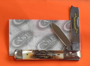 Case xx 2006 Collectors Club Razor Barlow Knife w Super Stag & CCC Shield & Gold Scroll Blade Etch