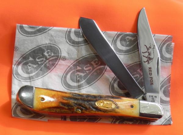 Case xx 1988 Dog Leg Trapper Pocket Knife with Super Stag Handles & Fox Blade Etch -NOS and MINT