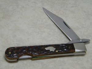 Ka-Bar Olean N.Y. Bone Dog Head Shield Swing Guard Lockback Knife c.1980's
