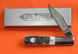 Boker 2 Blade Barlow w/ Stag Handles & Low Placed Shield -New In Original Box +Blade Frost & Etching