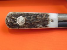 Boker 2 Blade Barlow w/ Stag Handles & Low Placed Shield -New In Original Box +Blade Frost & Etching