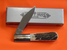 Boker 2 Blade Barlow w/ Stag Handles & Low Placed Shield -New In Original Box +Blade Frost & Etching