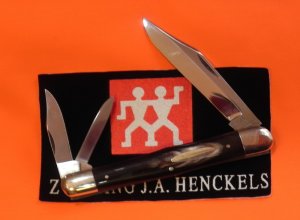Antique J A Henckels 3 Blade Whittler Pocket Knife w/ Fantastic Buffalo Horn Handles! NOS & M/NM